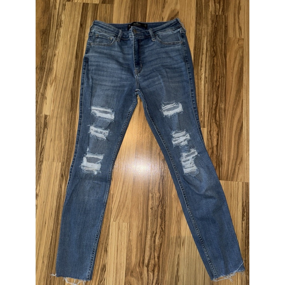 Hollister High-Rise Super Skinny Jeans Womens 9R W29 L28 Blue Stretch Distressed